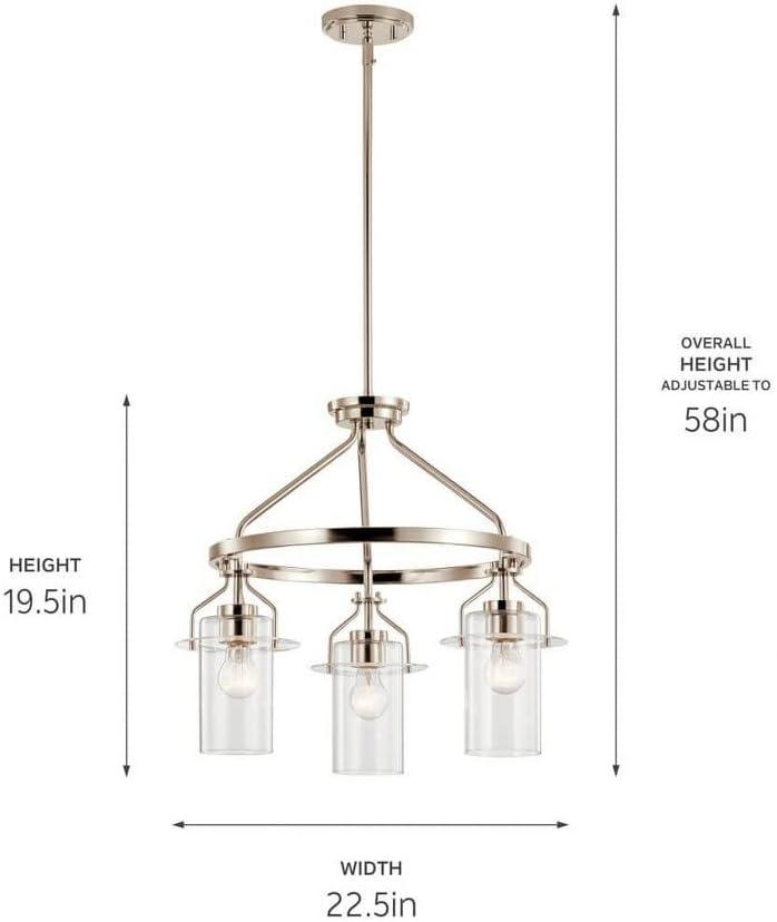 Everett™ 22.5 Inch 3 Light Round Chandelier with Clear Glass in Polished Nickel