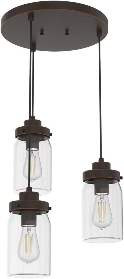 19157-Hunter Fans-Devon Park 3-Light Round Cluster Pendant in Farmhouse Style-14.5 Inches Wide by 9 Inches High-Onyx Bengal Finish