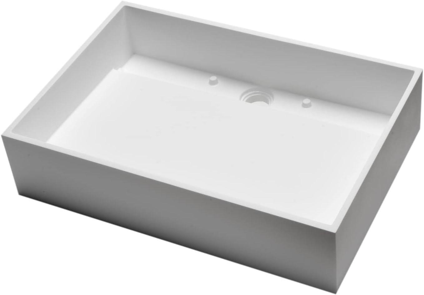 White Matte Resin Rectangular Bathroom Vessel Sink