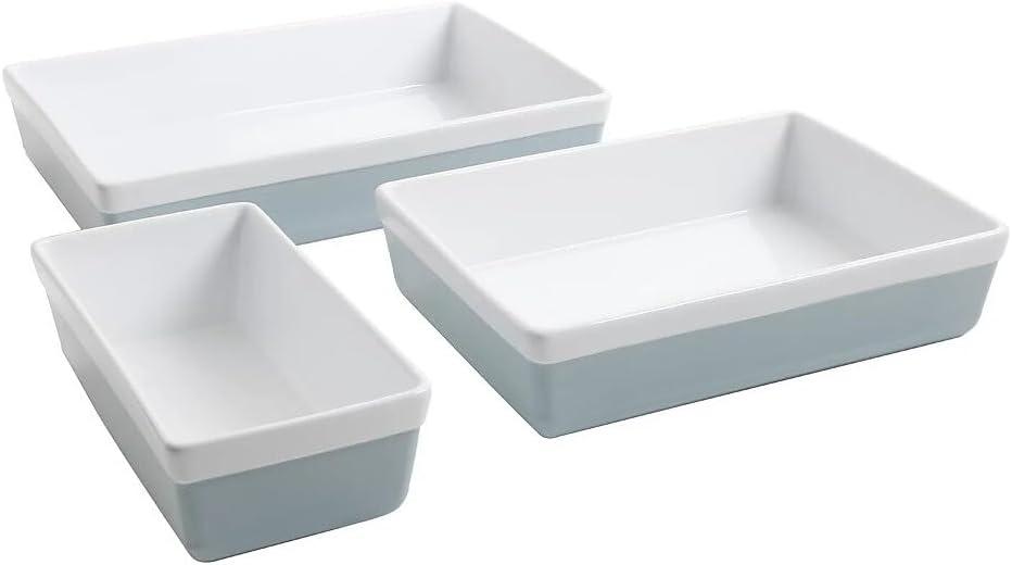 Dusty Blue 3-Piece Stoneware Rectangular Bakeware Set