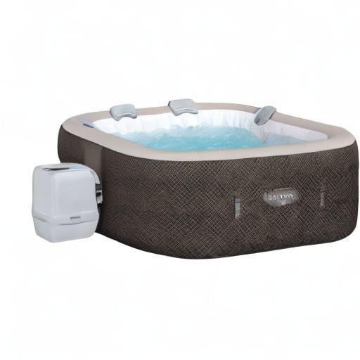 Bestway SaluSpa AirJet 4 to 6 Person Inflatable Hot Tub Square Portable Outdoor Spa with 140 Soothing AirJets and Cover, Brown