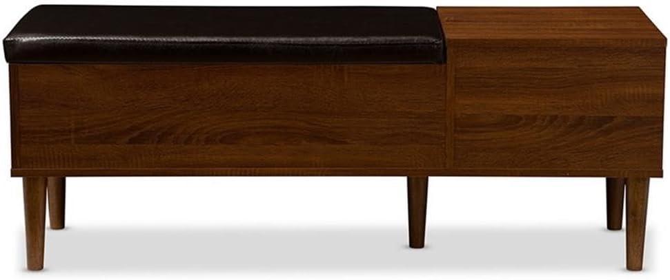 Baxton Studio Merrick Mid-century 1-drawer 2-tone Oak and Dark Brown Wood Entryway Storage Cushioned Bench Shoe Rack