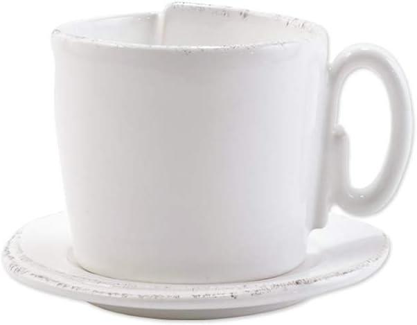 Lastra White Stoneware Cup and Saucer Set, 8 oz