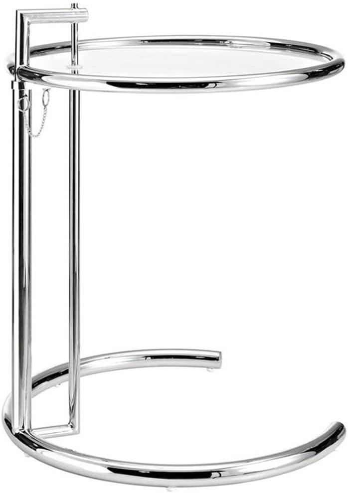 Eileen Gray Side Table Silver - Modway: Adjustable Height, Modern Classic, 20" Round Glass Top