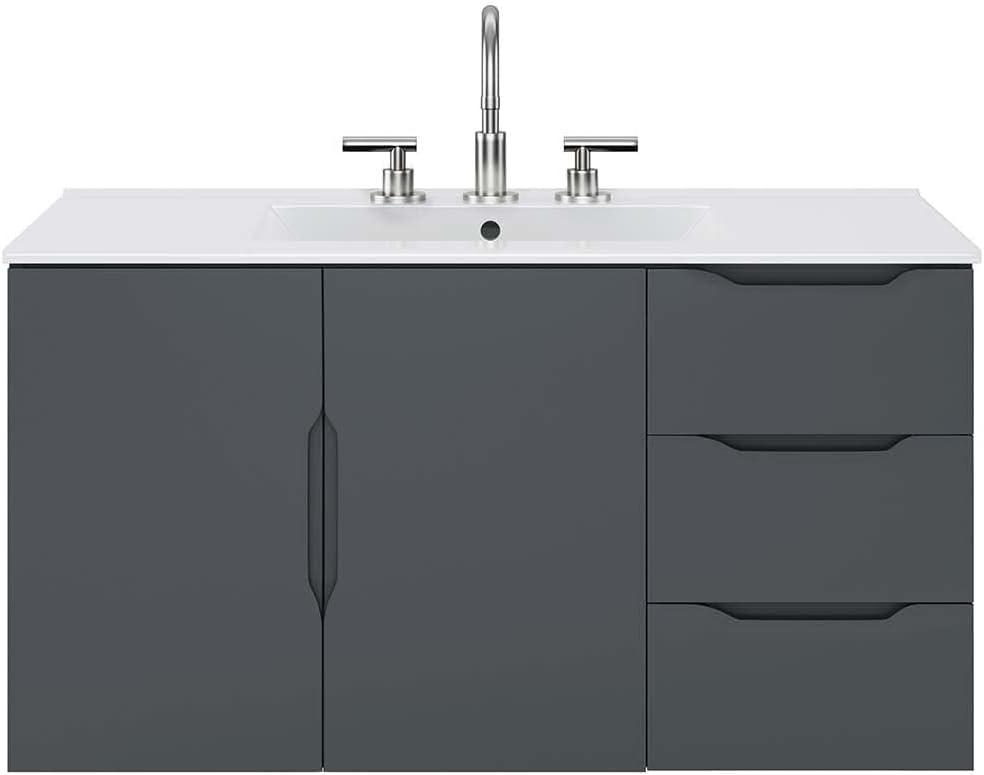 Sleek Gray and White 36" Wall-Mount Modern Bathroom Vanity