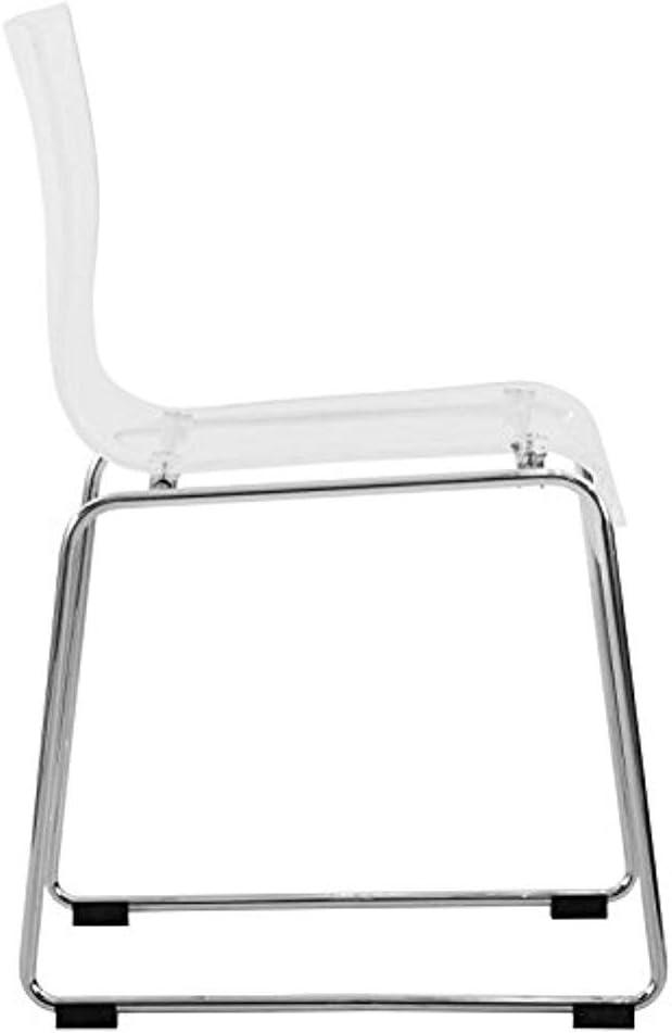 LeisureMod Lima Acrylic Chrome Finish Steel Frame, Stackable Accent Side Chair for Kitchen and Dining Room (Clear)