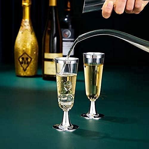 N9R 24pcs Plastic Champagne Flutes with Silver Rim, Clear Disposable Champagne Glasses 5 Oz, Perfect for Wedding and Party Toasting