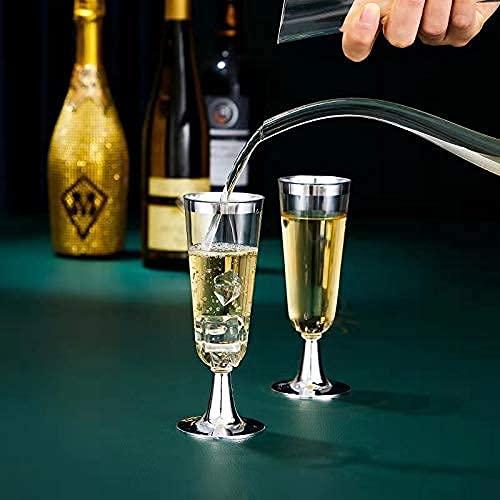 N9R 24pcs Plastic Champagne Flutes with Silver Rim, Clear Disposable Champagne Glasses 5 Oz, Perfect for Wedding and Party Toasting