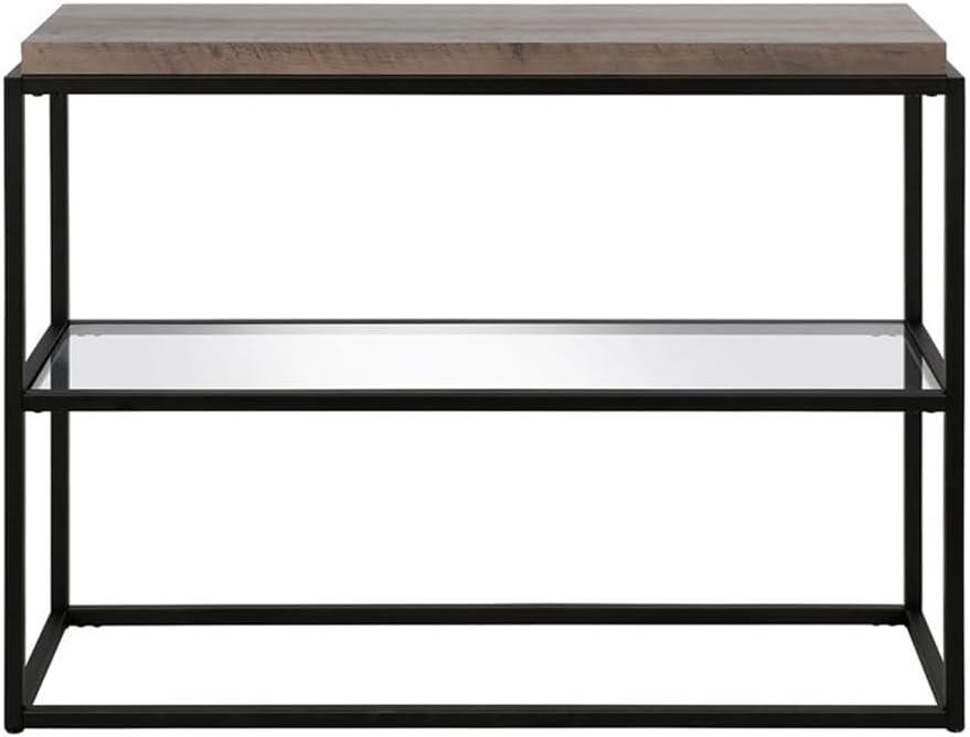 42" Black and Bronze Metal Console Table with Gray Oak Wood Shelf - Henn&Hart