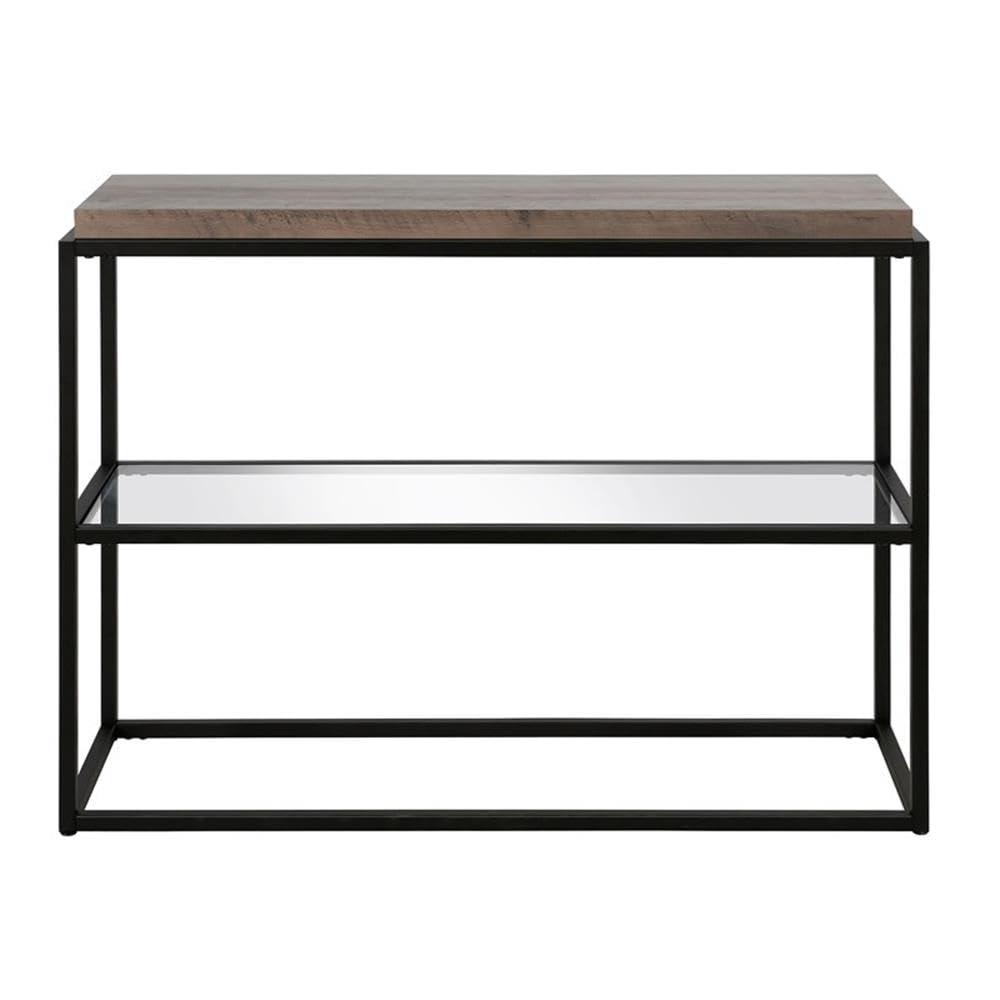 42" Black and Bronze Metal Console Table with Gray Oak Wood Shelf - Henn&Hart