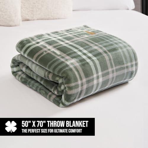 Olive Green Plaid Faux Fur Reversible Throw Blanket 50" x 70"