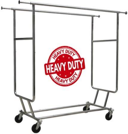 Heavy Duty Chrome Double Rail Rolling Clothing Rack