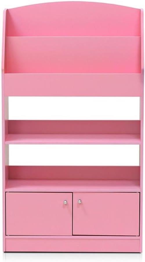 Furinno KidKanac Kids Bookshelf, 4 Tier with Cabinet, Pink