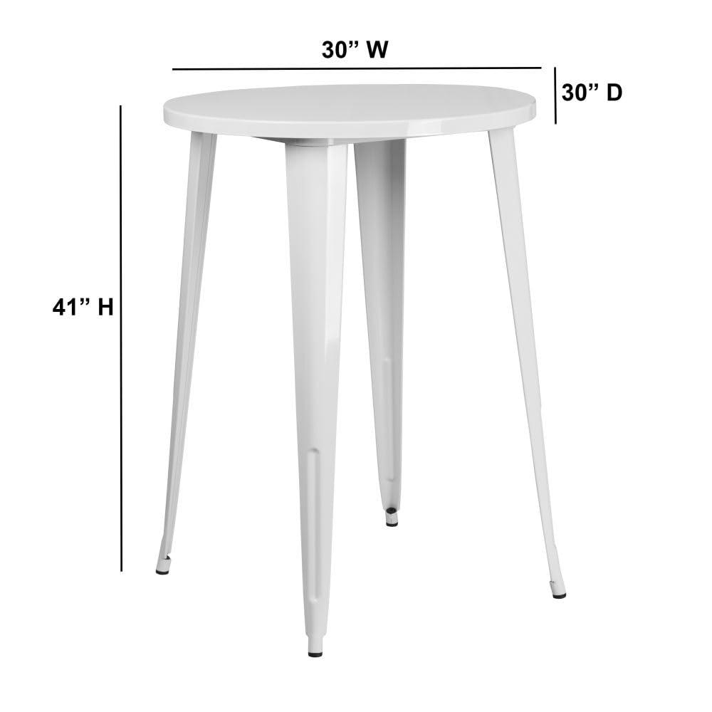 Flash Furniture Commercial Grade 30" Round White Metal Indoor-Outdoor Bar Height Table