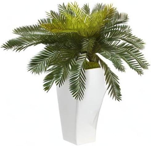 Nearly Natural 23-in Cycas in White Planter