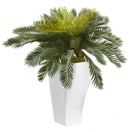 Nearly Natural 23-in Cycas in White Planter