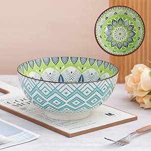 AHX arge Ceramic Serving Bowl Set - 8-InchColorful Porcelain Pasta Bowls - Perfect for Salad, Soup, Noodle, Ramen - Microwave and Dishwasher Safe - 57 oz (1400 ml)