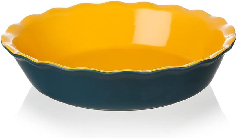 Ceramic Pie Pan Blue & Yellow