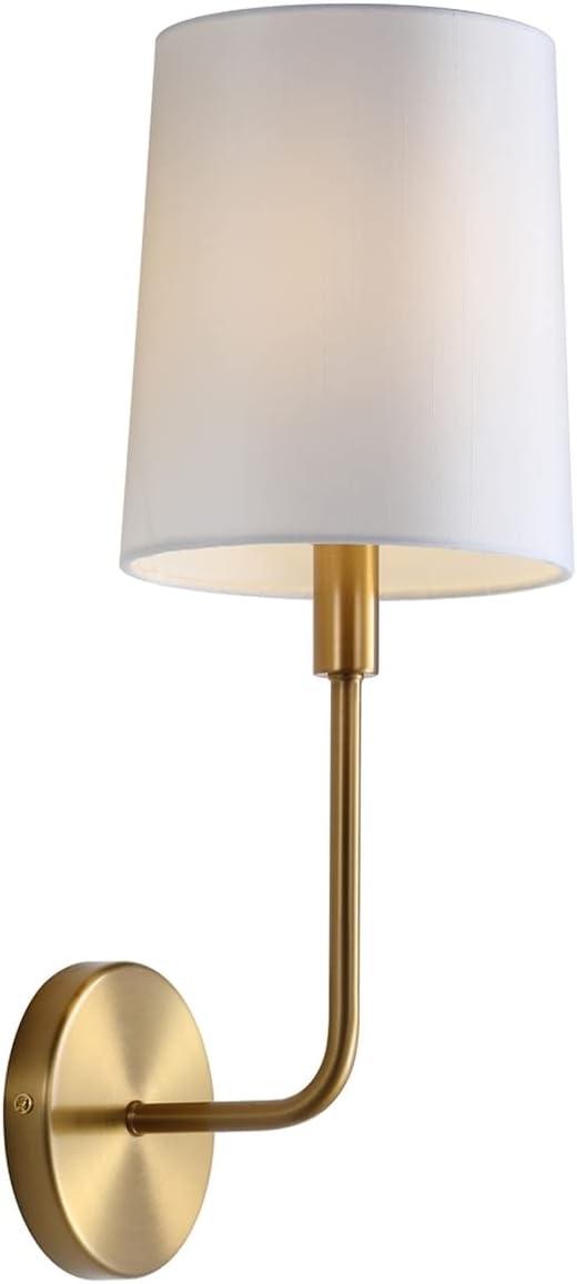 Contemporary Brass Gold Wall Sconce with Off-White Cotton Shade