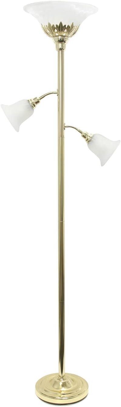 Torchiere Floor Lamp with 2 Reading Lights and Scalloped Glass Shades - Lalia Home