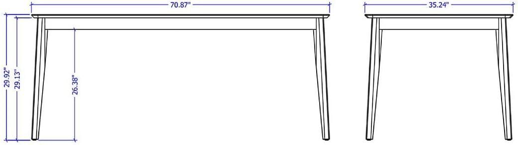 70.86" Tudor Dining Table Black - Manhattan Comfort: Mid-Century Style, Seats 6