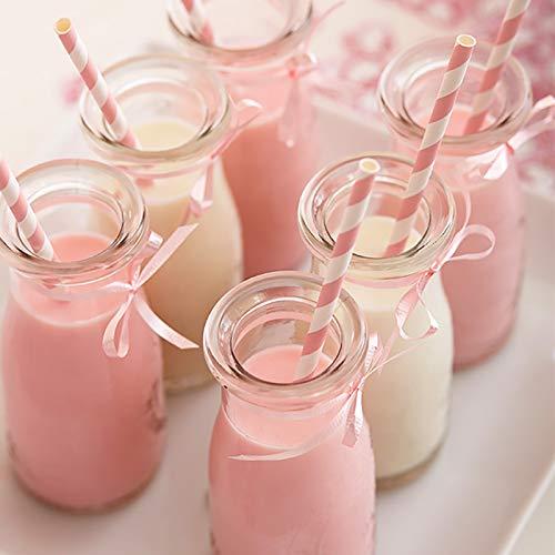 ALINK Biodegradable Paper Straws, 100 Pink and Gold Straws for Party Supplies, Birthday, Wedding, Bridal/Baby Shower, Christmas Decorations and Holiday Celebrations