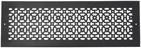 Achtek 6"x 24" Duct Opening Solid Cast Aluminum Air Return Grill Vent Cover | Powder Coated| (Overall 8"x 26") for Floor-Black Without Screw Holes