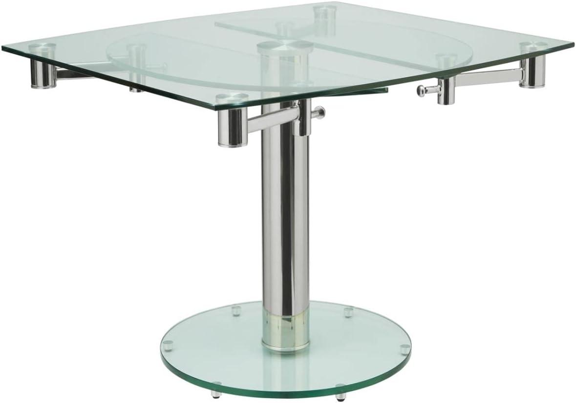 Casabianca Modern Thao Stainless Steel Extendable Dining Table in Clear