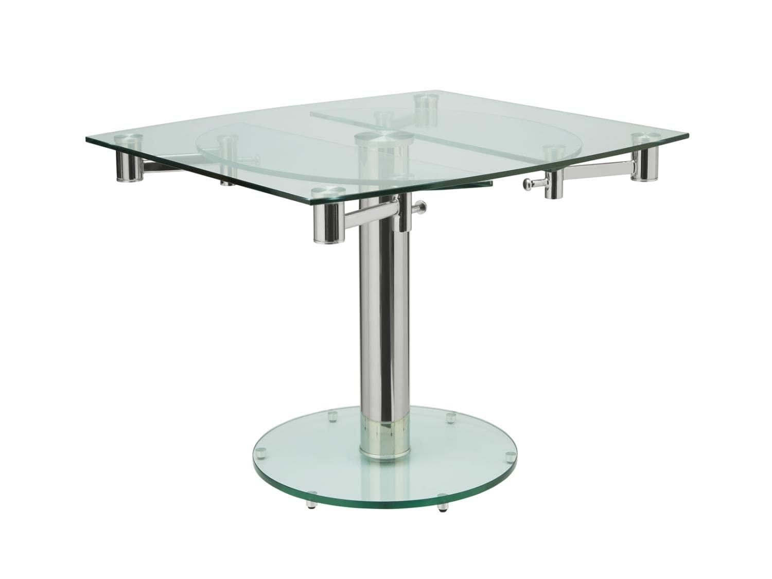 Casabianca Modern Thao Stainless Steel Extendable Dining Table in Clear