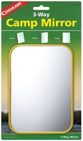 Coghlan's 3-Way Camp Mirror, Colorful Plastic, Clamps w/ Hook Signal Survival