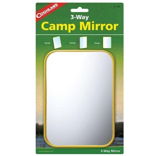 Coghlan's 3-Way Camp Mirror, Colorful Plastic, Clamps w/ Hook Signal Survival