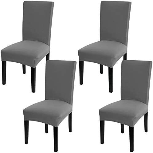 Dining Room Chair Covers Set of 4, Stretch Solid Color Parsons Chair Slipcover Spandex Removable Washable Kitchen Chair Protector Cover for Dining Room, Hotel, Ceremony (Pure Gray)