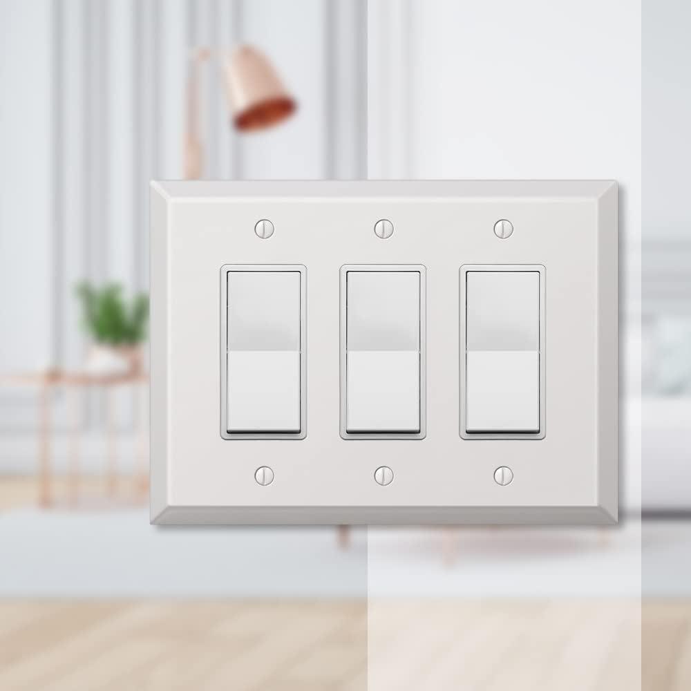 Amerelle 463RRRW Oversized Wallplate, 3 Rocker, Steel, White, 1-Pack