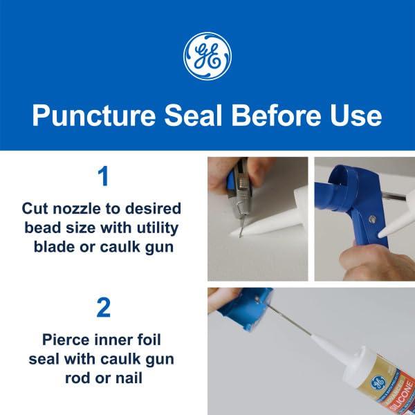 GE Advanced Silicone Kitchen & Bath Sealant, Pack of 1, Clear 2.8 fl oz Tube