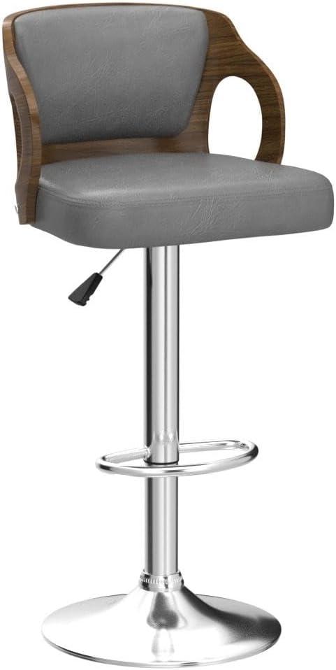 YRLLENSDAN Counter Height Adjustable Bar Stools Set of 2 with Back and Footrest Cushioned High Bar Chairs Set of 2 Leather Upholstered Kitchen Island Chairs with Metal Base,Gray