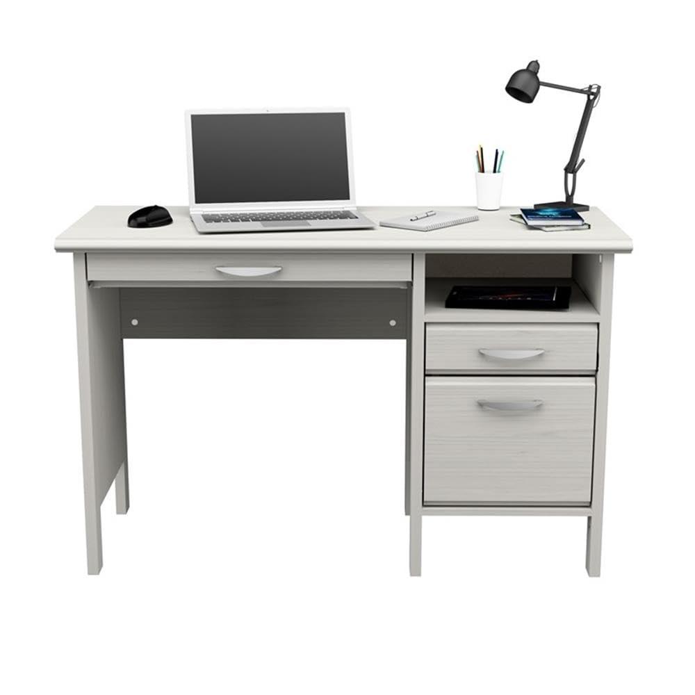 Inval Laminate Computer Desk with 2 Drawers and Open Storage, Washed Oak