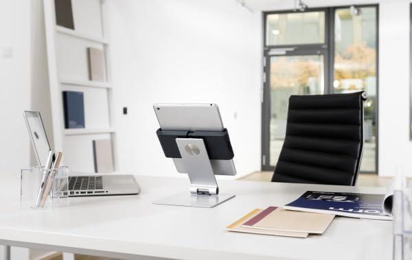 DURABLE Tablet Holder Desk Stand (7-13 Inches, 360 Degrees Rotation with Anti-Theft Device) Silver/Charcoal (893023)