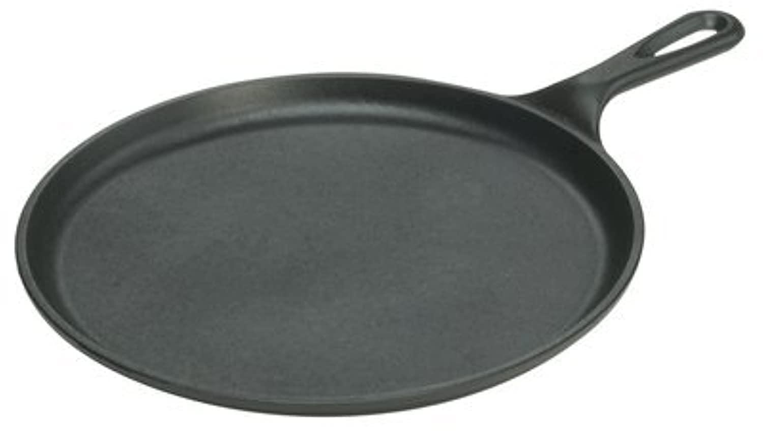 Lodge 10.5" Cast Iron Griddle: Preseasoned Nonstick Crepe Pan, Smooth Surface & Gas Compatible, Hand Wash, Black
