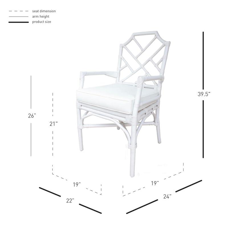 Chippendale-Inspired White Rattan and Cane Arm Chair