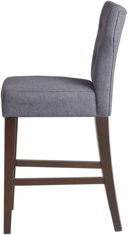 25" Saffron Tufted Back Counter Height Barstool Blue/Yellow: Espresso Wood Legs, Padded Seat