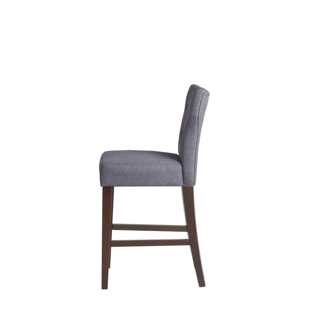 25" Saffron Tufted Back Counter Height Barstool Blue/Yellow: Espresso Wood Legs, Padded Seat