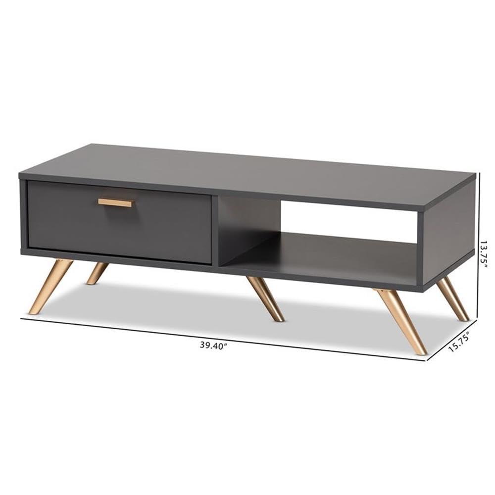 Kelson Wood Coffee Table Dark Gray/Gold - Baxton Studio