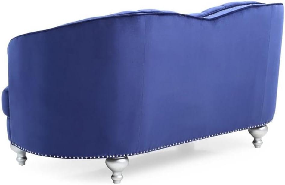 Blue Velvet Tufted Loveseat with Nailhead Trim