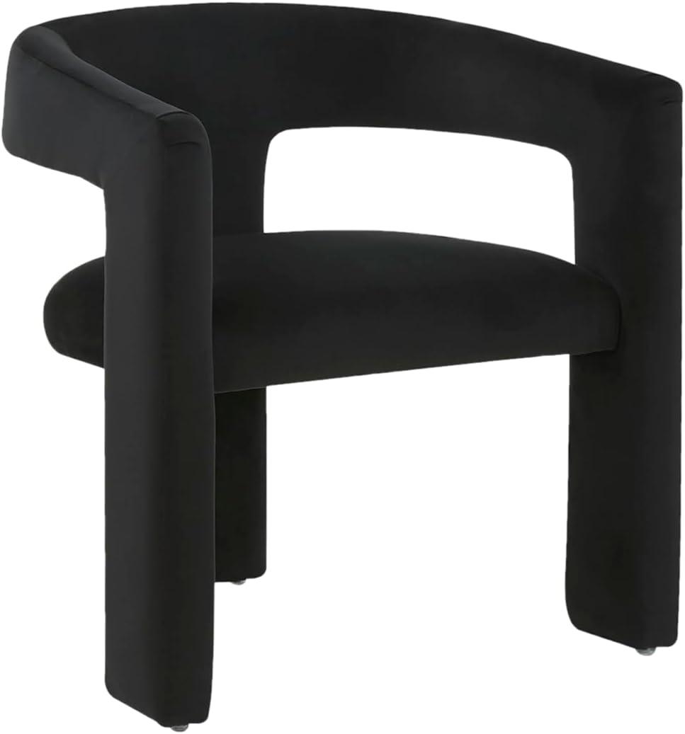 Modern Black Velvet Barrel Accent Chair with Open Back