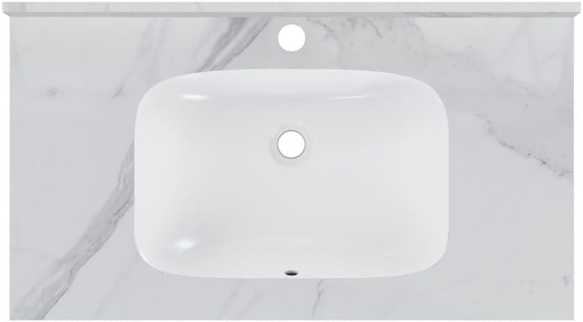 Avancer 36'' Wall Mount Sink In White Marble