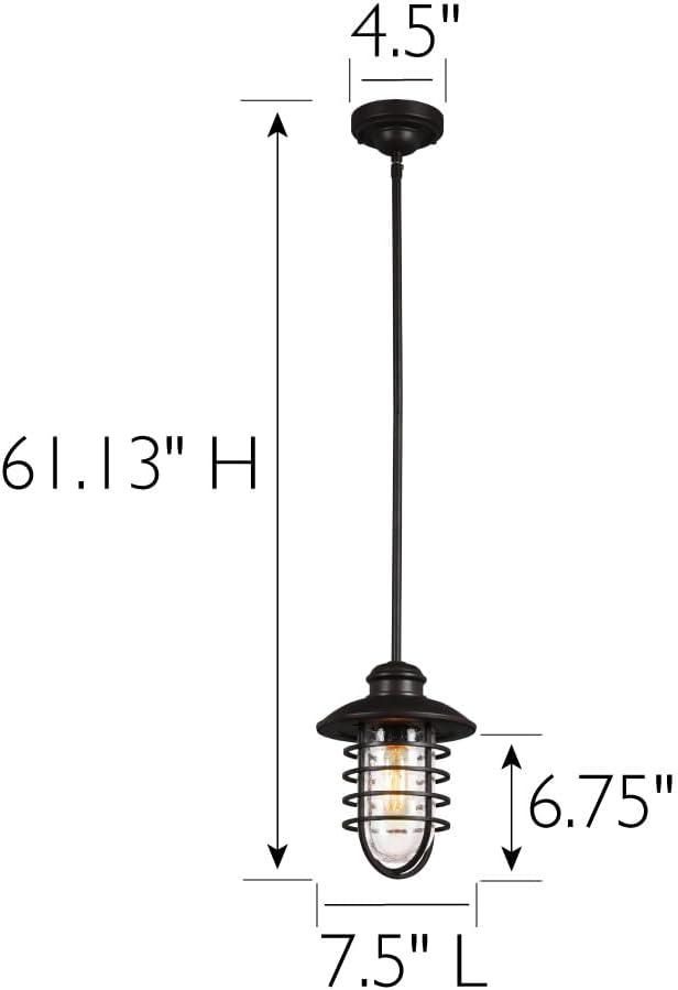 Design House 588996-BRZ Stevenson Rustic Industrial 1-Light Indoor Dimmable Pendant with Clear Seedy Glass and Metal Wire Shade for Kitchen island barBedroom, Bronze