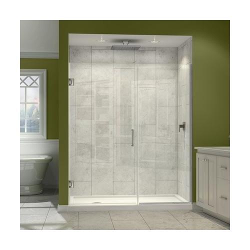 DreamLine Unidoor Plus 55-55 1/2 in. W x 72 in. H Frameless Hinged Shower Door in Brushed Nickel, SHDR-245507210-04