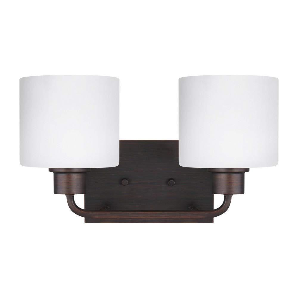 Canfield 14.25 in. 2-Light Burnt Sienna Minimalist Modern Wall Bathroom Vanity Light with Etched White Glass Shades