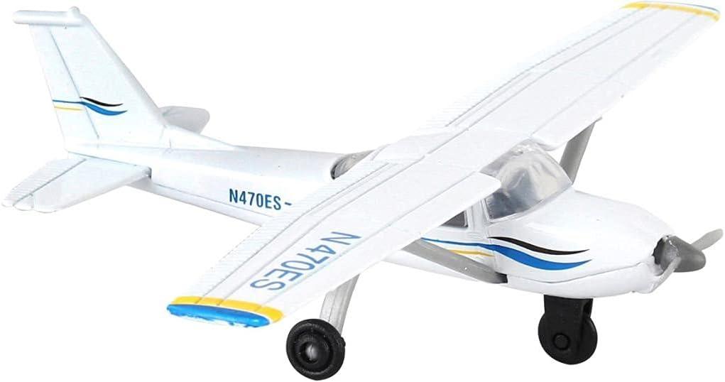 Cessna 172 Aircraft White with Blue and Yellow Stripes "N470ES" with Runway Section Diecast Model Airplane by Runway24