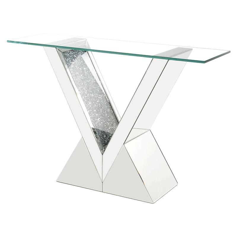 Zoomie Kids Buren Glam 47"L Console Table with V-Shape Base in Mirrored & Faux Diamonds